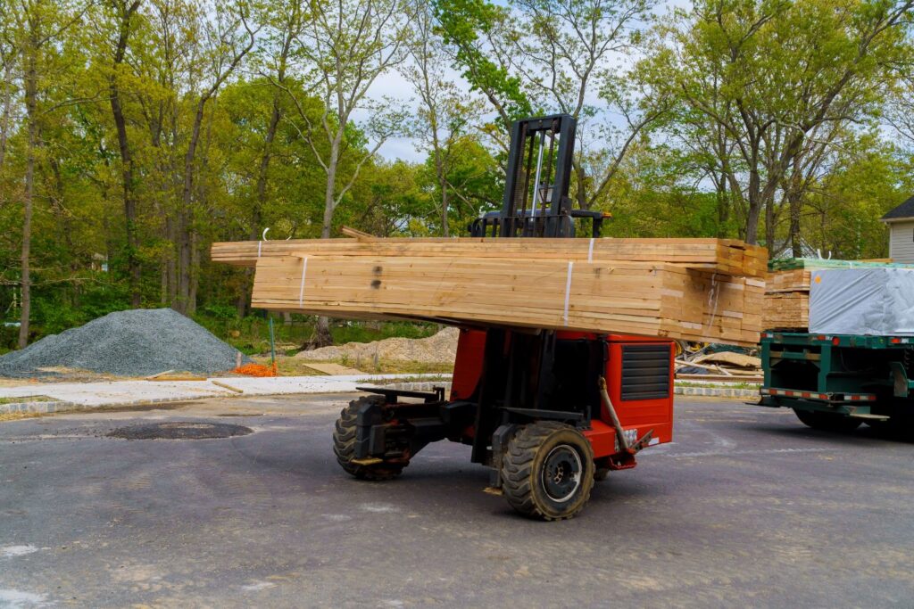 Warehouse forklift at construction site